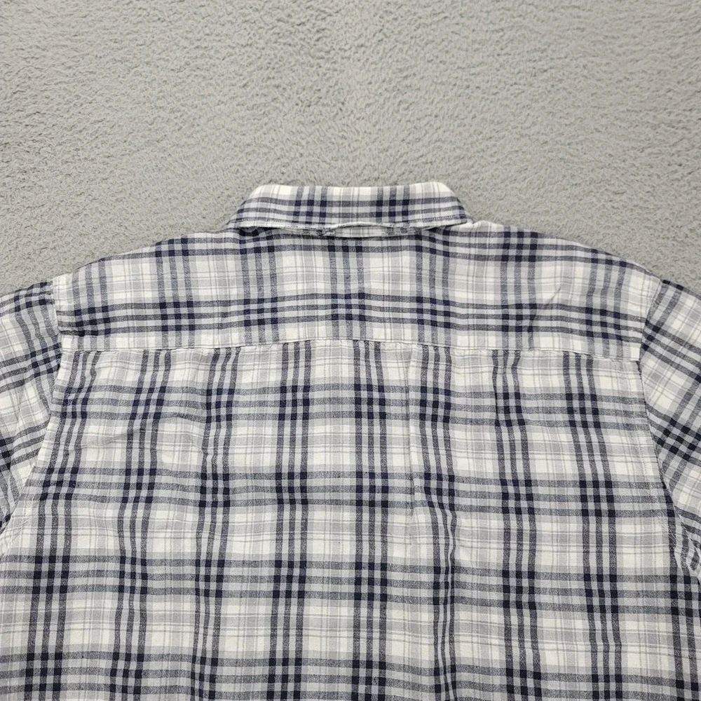 Banana‎ Republic Shirt Mens XL White Blue Plaid Linen Button Up Long Sleeve